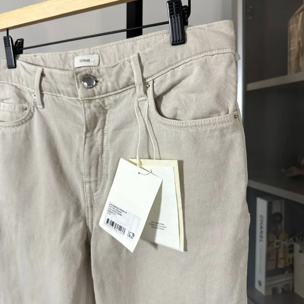 Toteme Cotton Organic Low Taper Slim Leg Smoke Grey Denim Jeans 27 NEW Tan Pants - Picture 3 of 7
